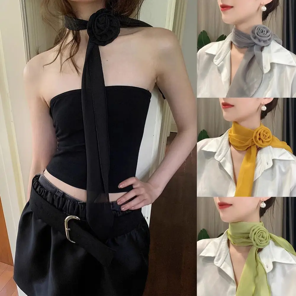 Stylish Luxury Chiffon Scarf Trendy Elegant Floral Scarf Shawl Versatile Detachable Rose Decor Neck Scarf For Women Girls Gifts