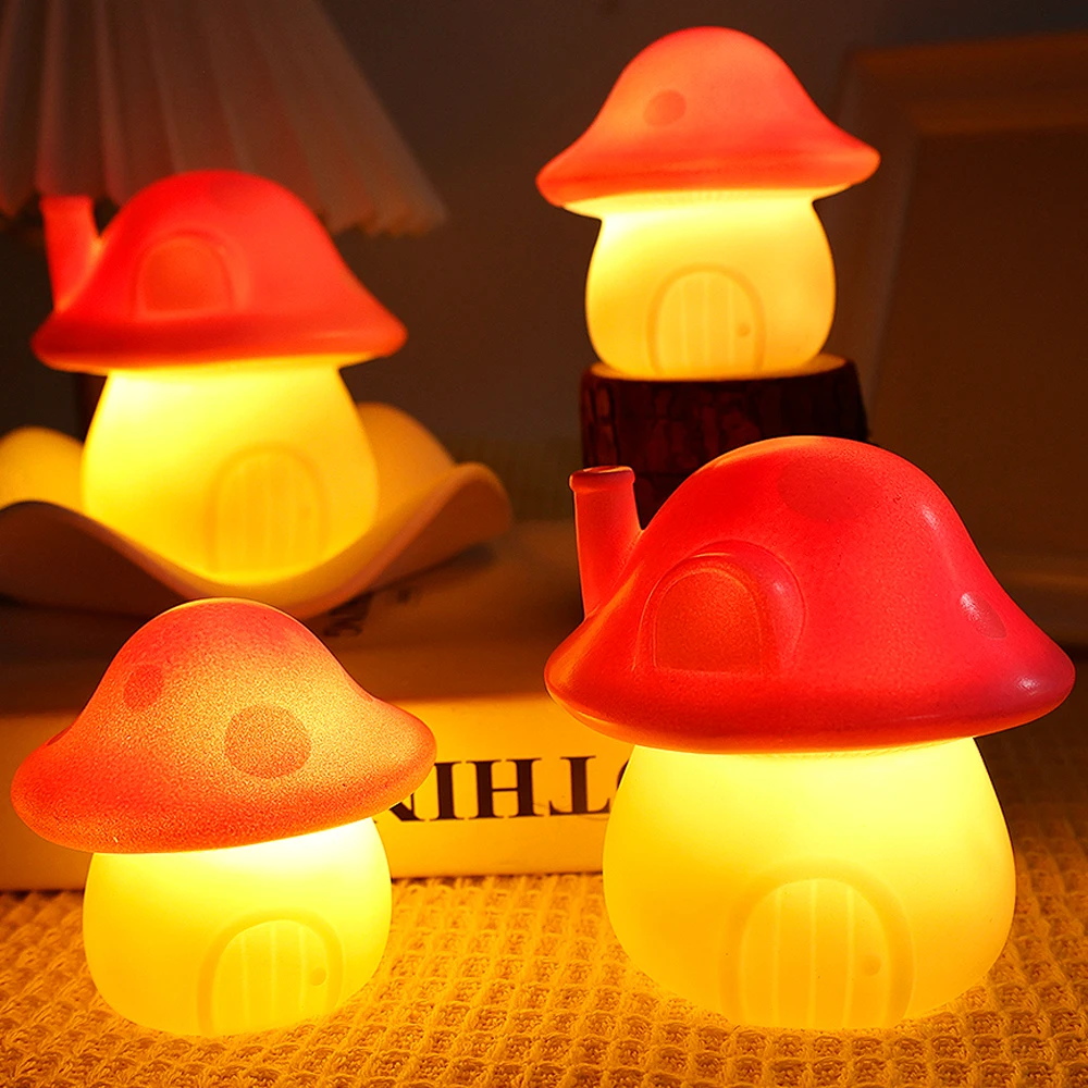 

LED Night Light Warm Color Mini Mushroom Table Lamps Home Bedroom Art Night Stand Decoration Baby Bedside Light with Batteries