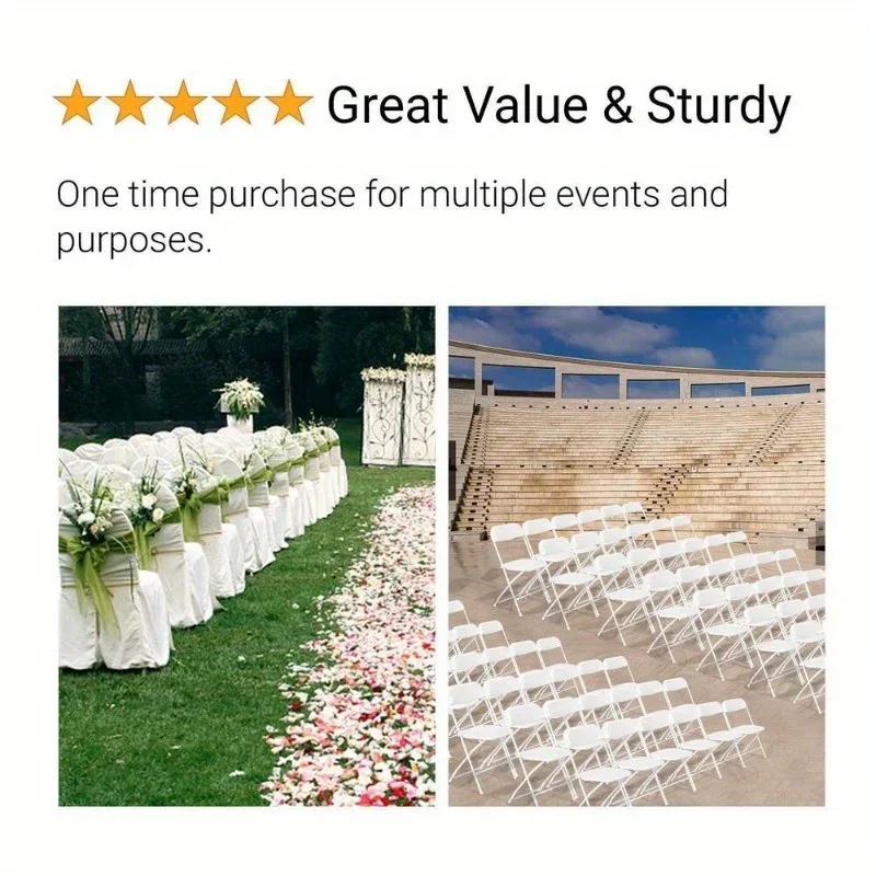 Set of 4 White Foldable Dining Chairs, Folding Chair for Wedding Partie Church