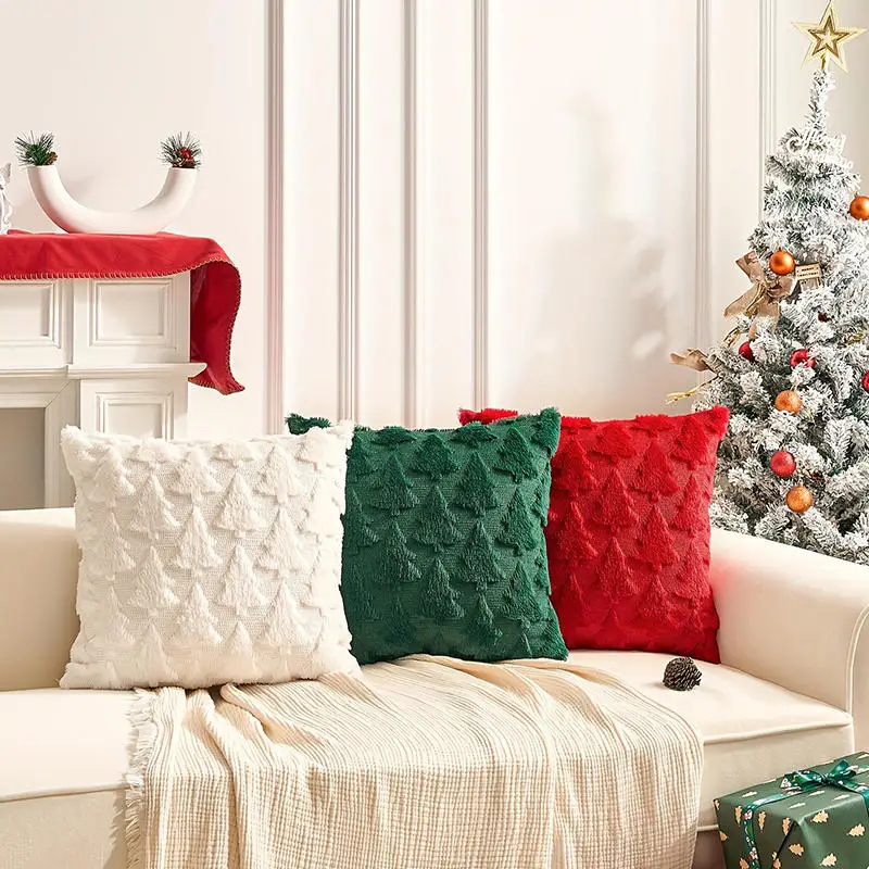 Christmas Pillowcase Artificial Fur Plush Luxurious Decorative Throw Pillow Cover For Sofa Living Room Car Interior Pillow Cover