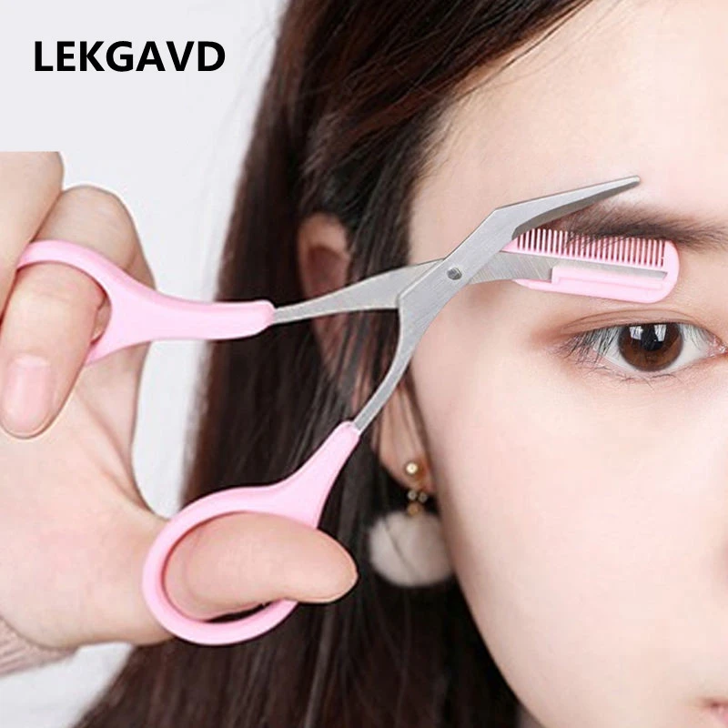 Eyebrow Trimmer Scissors With Comb Stainless Steel Eyebrow Razor Facial
