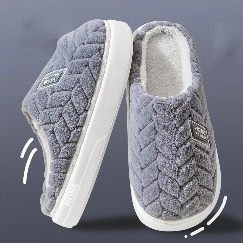 Thick Plush Warm Cotton Slippers Women Indoor Closed Toe Soft Bottom Fur Slippers Woman Non Slip Thick Sole Home Shoes Female