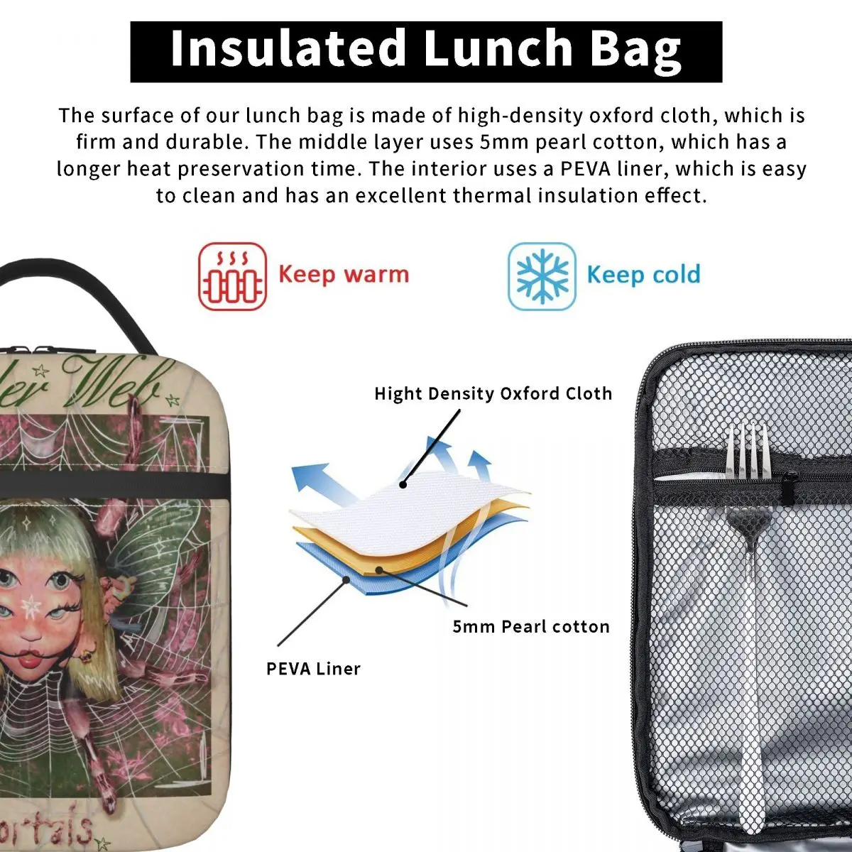Custom Melanies Martinez Portals Thermal Insulated Lunch Bag for Office Portable Bento Box Thermal Cooler Lunch Boxes 5