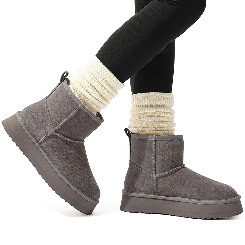 Women Suede Fur Lined Mid Calf Snow Boots