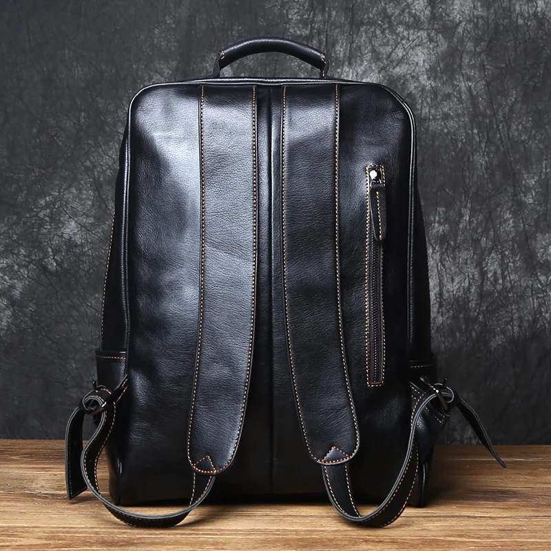 NZPJ Retro Genuine Leather Men's Backpack Top Layer Cowhide Fashion Travel Bag Casual Backpack Large Capacity  Computer Bag