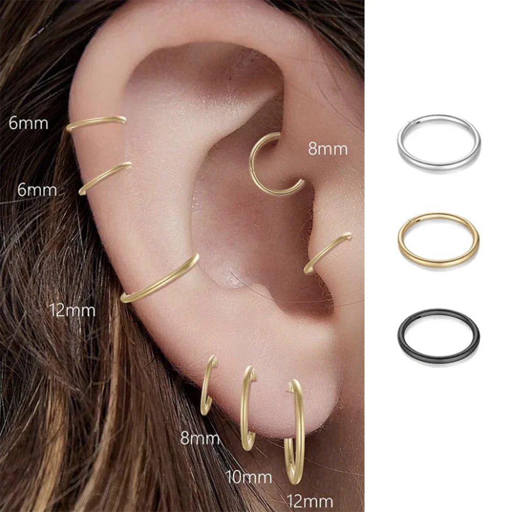 2/8PCS Seamless 316L Stainless Steel Nose Ring Hoop Earrings for Women Men Septum Helix Tragus Ear Piercing Jewelry Tiny 6-12mm 2