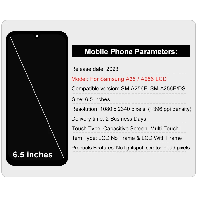 Pantalla OLED AAA+ para Samsung Galaxy A25, ensamblaje de digitalizador de pantalla táctil LCD A256 para Samsung A25 SM-A256E SM-A256E/DS, piezas LCD