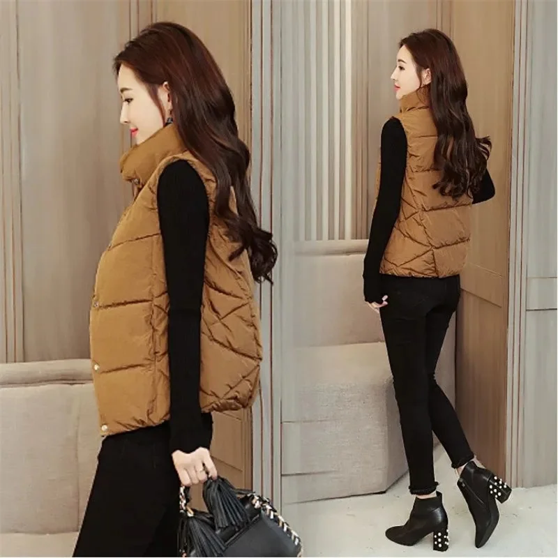 Cotton Padded Puffer Vest Parka New Fashion Stand Collar Sleeveless Warm Chic Jacket Coat Winter Women Soild Thicken Waistcoat