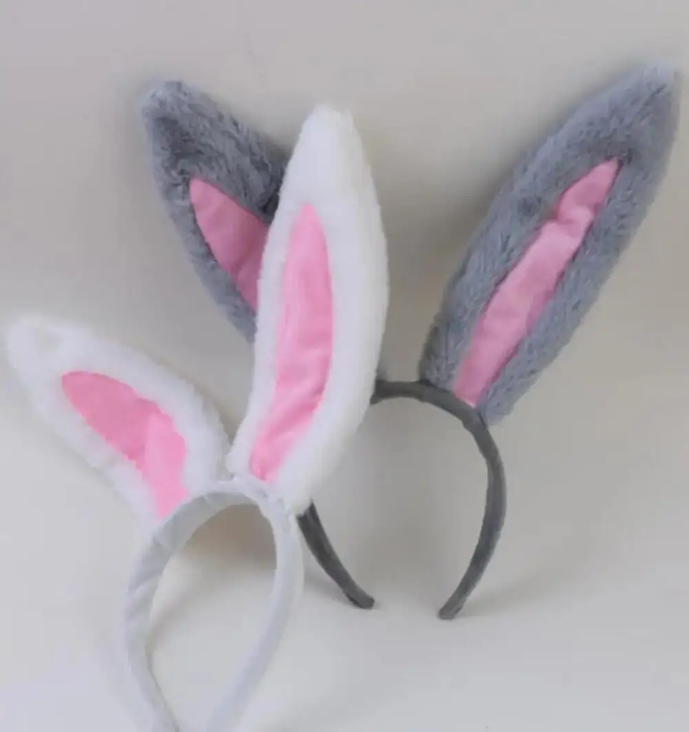 Bunny Girl Stirnband Cosplay Hasenohren Graue Plüsch-Ohrringe Kopfschmuck Biegbare Ohrringe Haarbänder Weihnachtsgeschenk Verkleidung – Detail 13