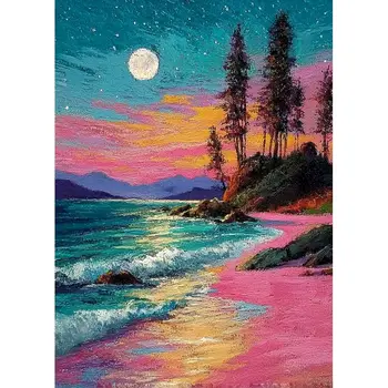 GATYZTORY Kit Pittura a Numeri Paesaggio Notturno, Disegno Lago su Tela, Arte Dipinta a Mano, Regalo Fai da Te, Decorazione Casa