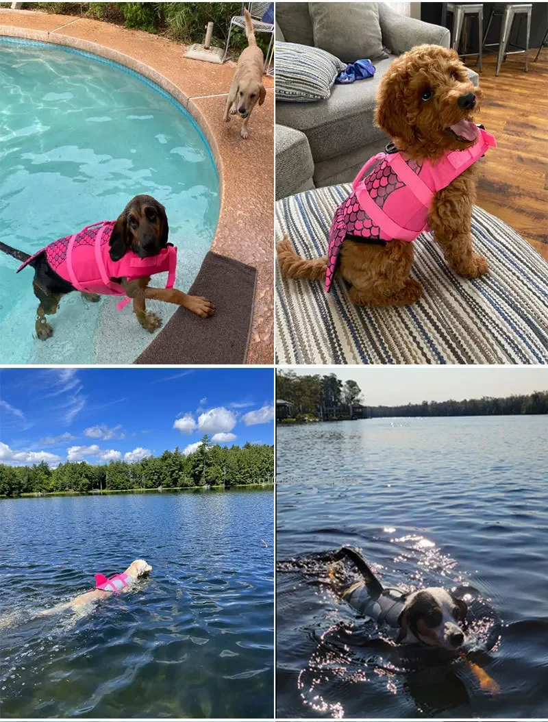 상어 개 구명 조끼 향상된 부력 작은 개 수영복 중형 대형 개 서핑을위한 손잡이가있는 안전 조끼