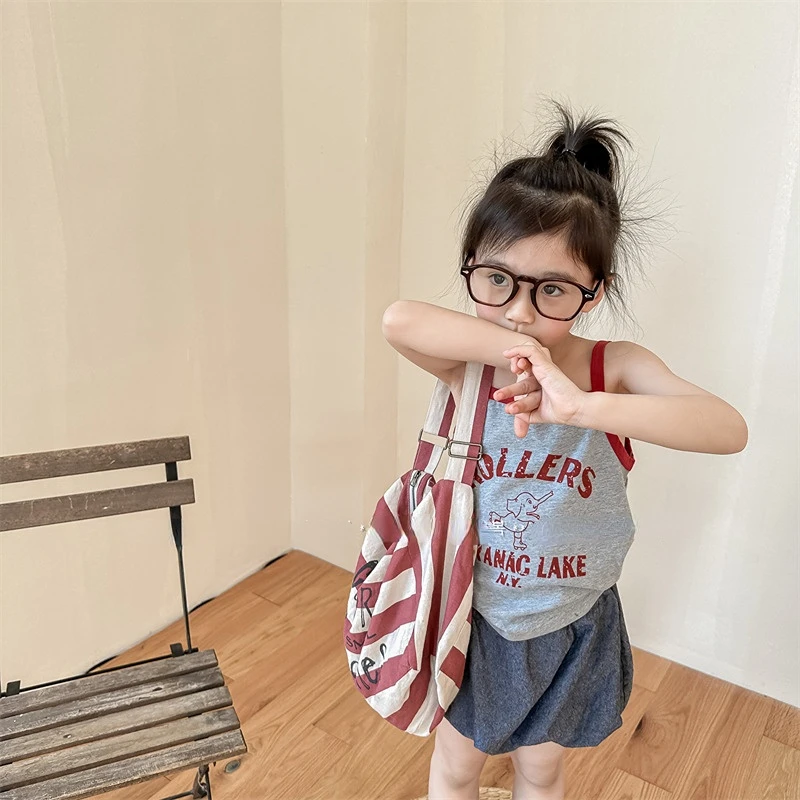 

5459B Children Clothes Girl's T Shirt 2023 Summer New Simple Sleeveless Girl's Halter Top Bottoming Shirt Vest Top