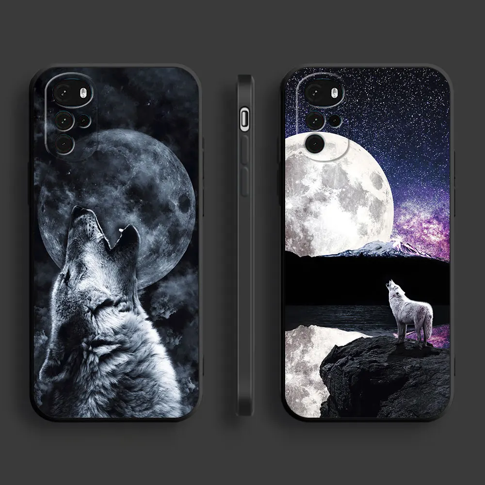 Custodia Moon Roaring Wolf Per Motorola Moto G31 G50 G53 G73 G60 G60S G51 G32 G52 G72 G22 G71 G30 G200 5G G9 Cover In Silicone