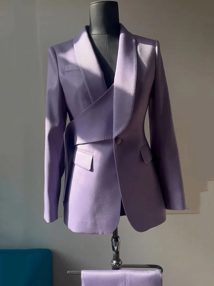 BZVW [in Stock] Temperament Office Lady Designer Purple Blazer Coat Women's 2023 Spring Autumn Fashion New Suit Jacket Female