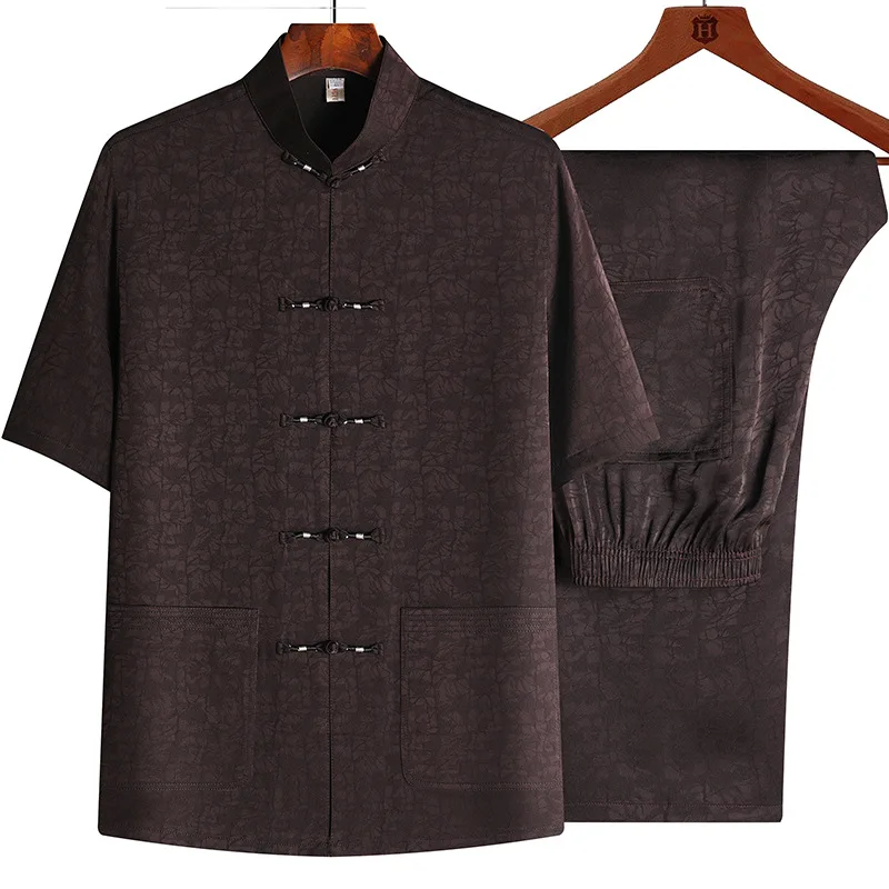 

Yourqipao Summer 2023 Tang Suit Layman Clothing Cotton Hemp Chinese Style Hanfu Ancient Costume T-shirt Pants Sets for Men Dad