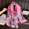 Women Silk Wool Scarf Floral Embroidery Hijab Female Foulard Spring Summer Thin Pashmina Shawls Wraps Bufanda Headscarf Stoles 3