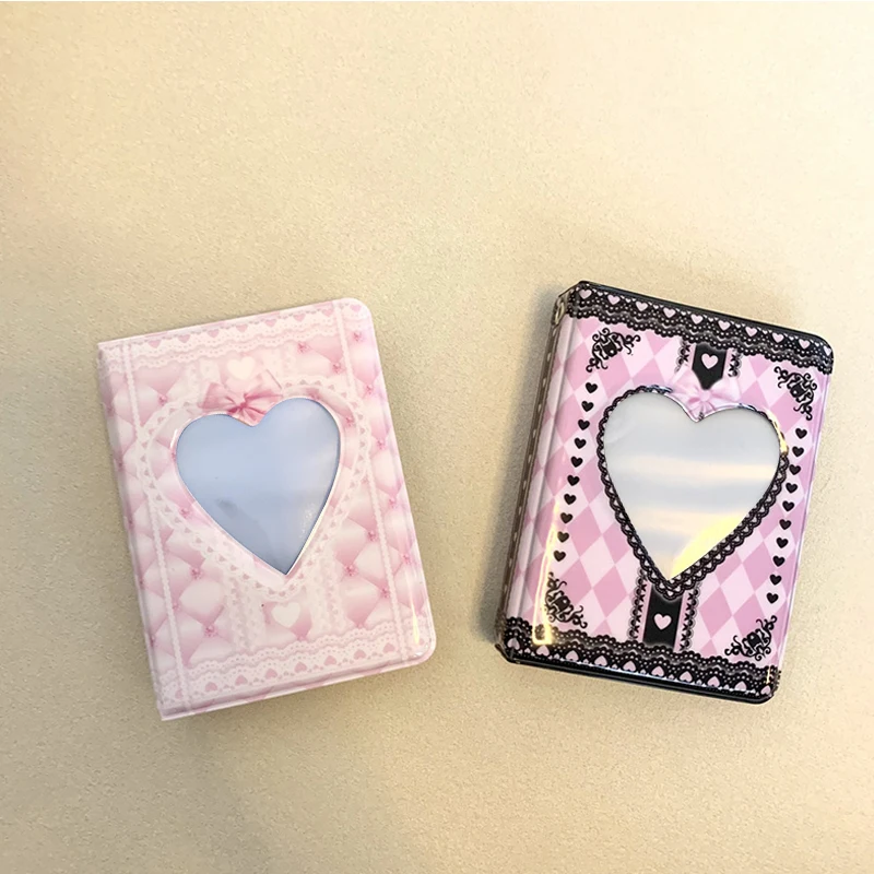 Ins Black Plaid Photo Album 3 Inch Heart Hollow  Idols Photocards Cards Holder Star Chasing Photos Collect Book 40 Pockets