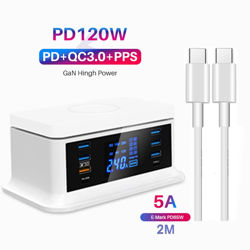GaN Зарядное устройство USB Type C PD120W 100W 65W быстрая зарядка QC4.0 3 0 Быстрая для Macbook