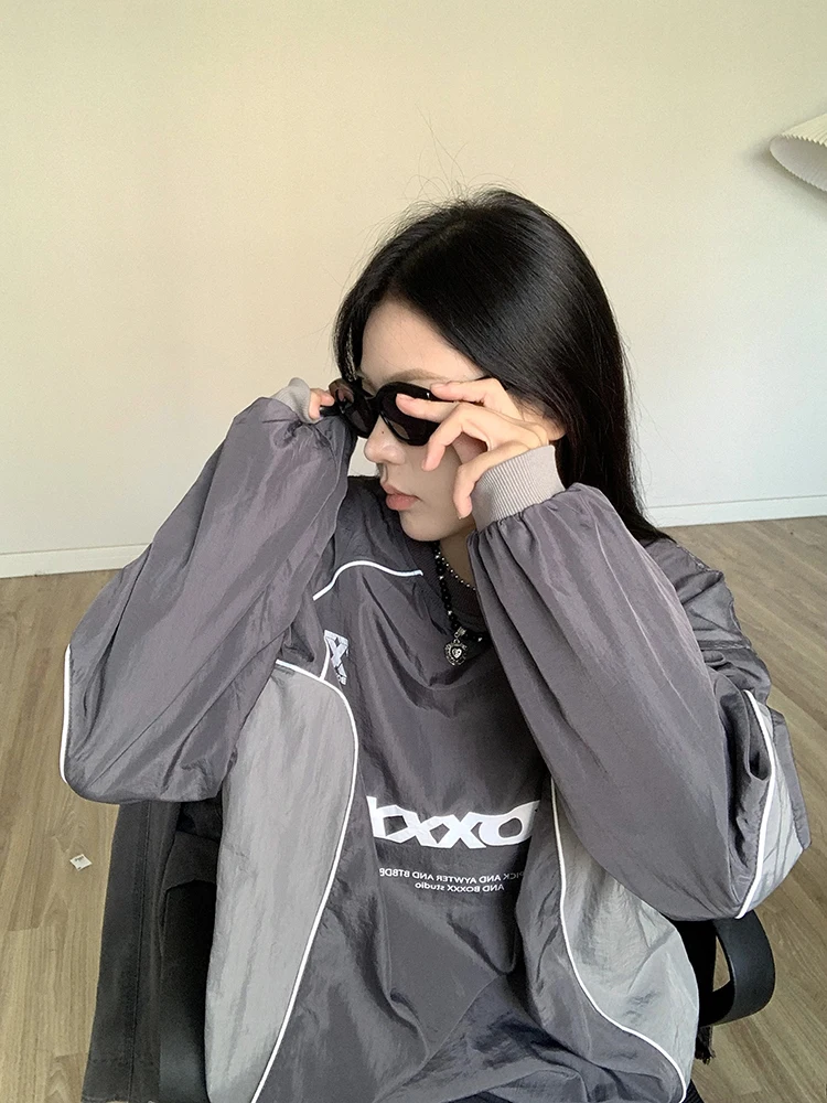 용수철 크루넥 맨투맨 남녀공용 아메리칸 패치워크 헐렁한 야구 점퍼, 야외 스포츠, 속건성 긴팔 상의, 2024