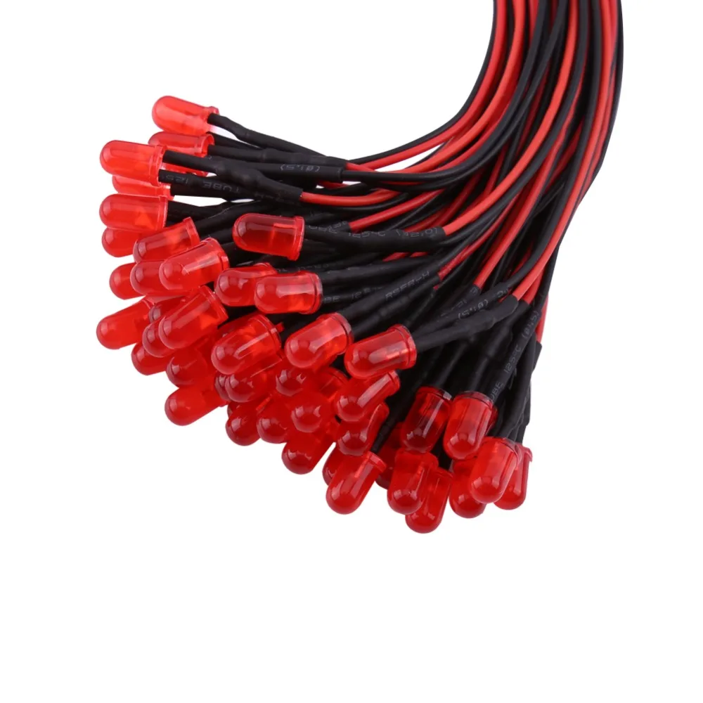 50PCS 5mm 사전 배선된 LED 다이오드 DC12V 빨간색 파란색 주황색 느린 점멸 DC12V LED 조명 LED 발광 다이오드