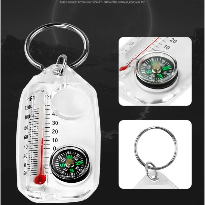 Description Picture 4 of item2pcs Three In One Compass Thermometer Keychains Mini Portable Precise Accurate Mountain Outdoor Camping Travel Adventure Tools