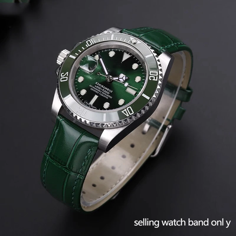 Elegant Green Leather Watch Strap with Butterfly Clasp - Soft Cowhide Band & Tool Included