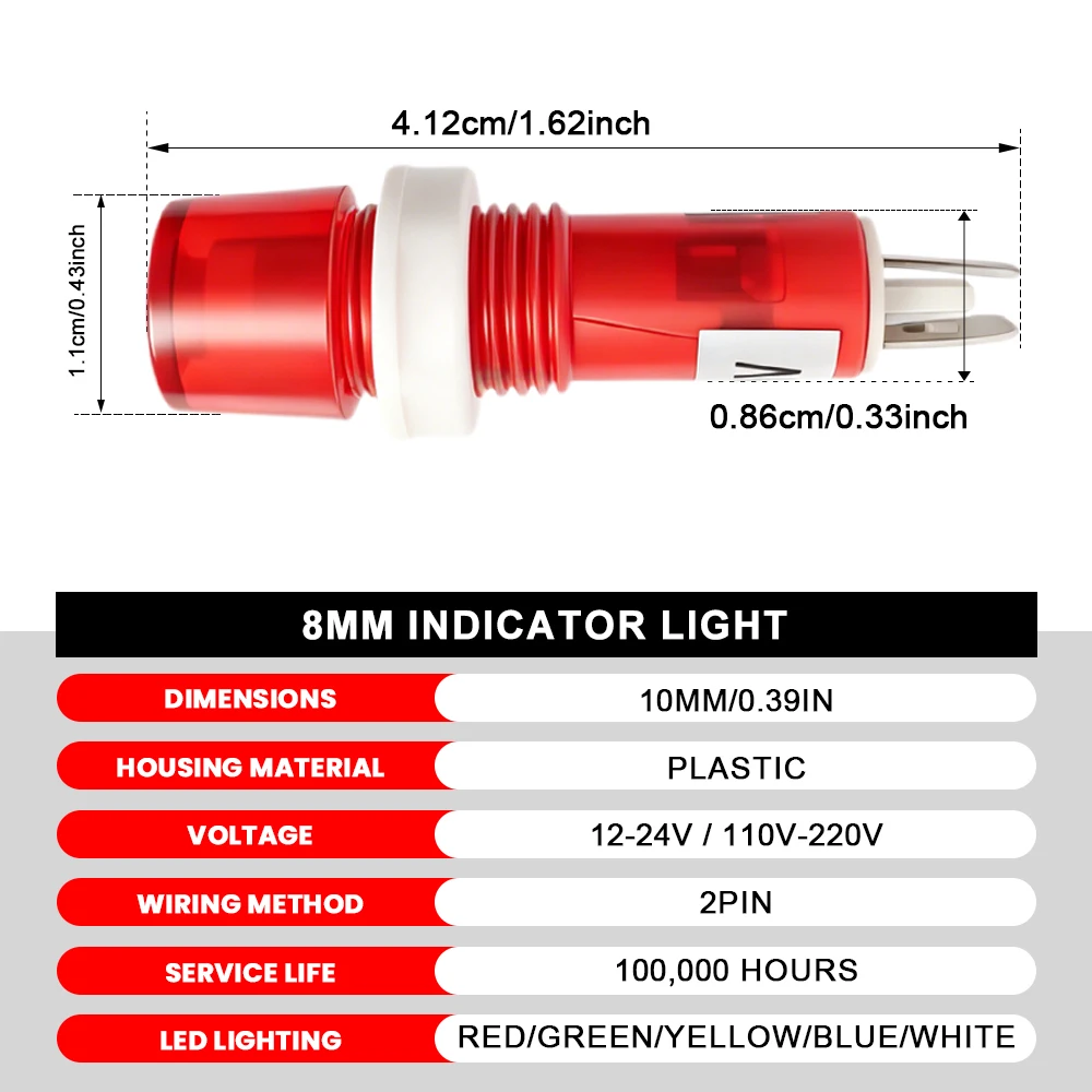 FILN 20PCS 10mm IP67 방수 LED 표시등 2핀 마운트 상태 램프 12V-24V 자동차 보트 산업 제어 대시보드용