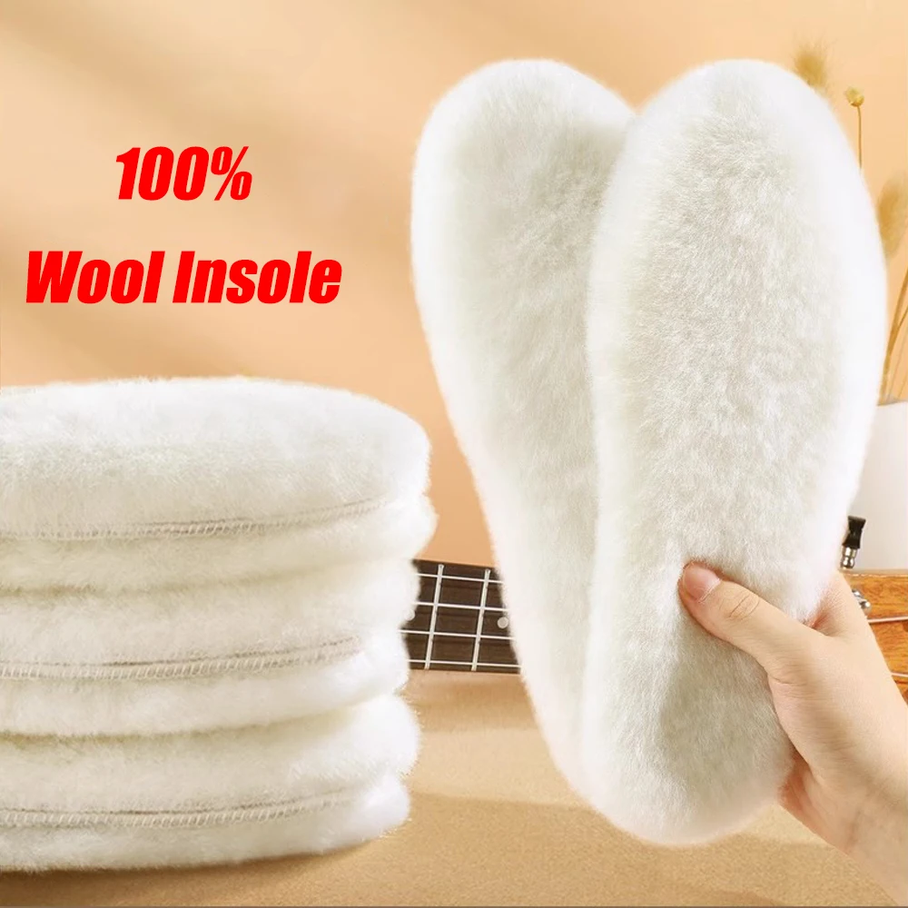 1/2Pairs Natural Sheepskin Warm Insoles for Shoes Women Foot Warmer Thick Cashmere Thermal Shoe Insoles for Men Winter Keep Warm