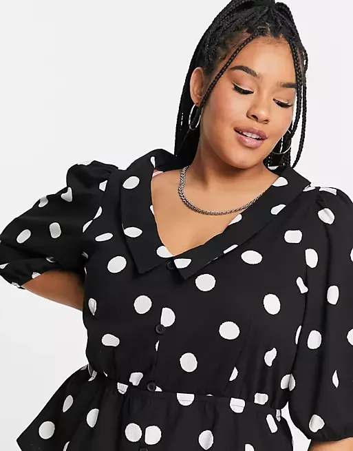 plus size black and white polka dot blouse