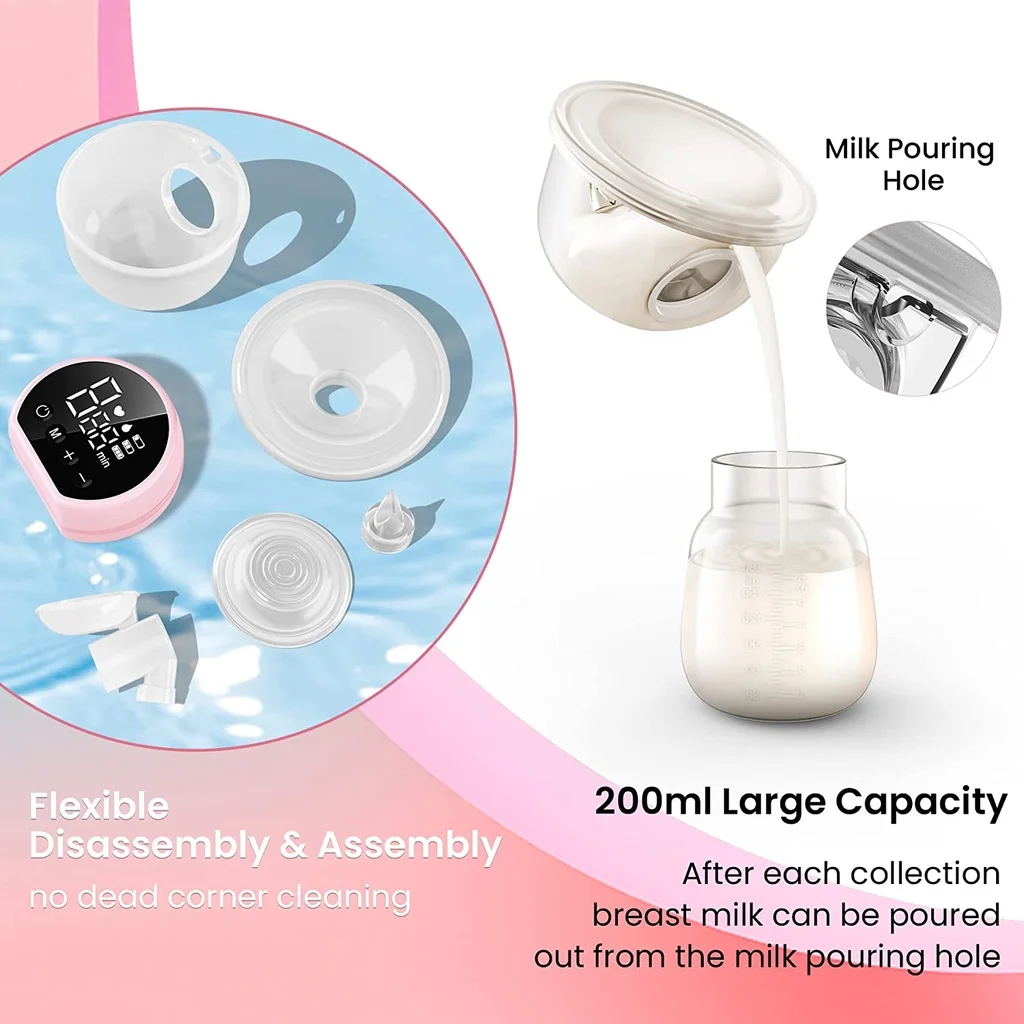 Electric Breast Pump Handsfree BPA Free Silicone Low Noise Efficient Sucking Milk USB Charge Wearable Electric Breastmilk Pump 4