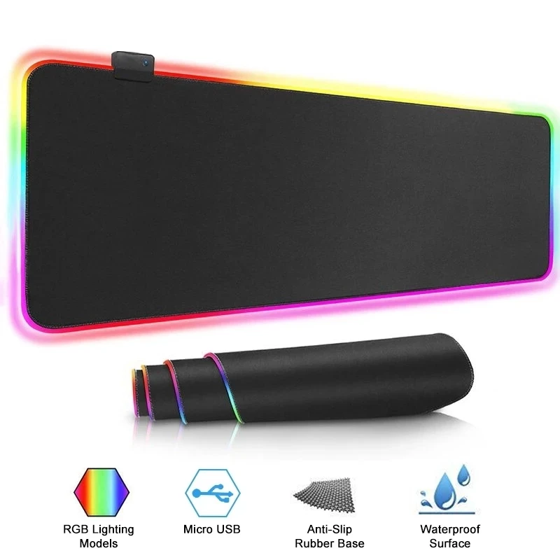 Large Size LED Light Mousepad RGB Keyboard Cover Desk-mat Colorful Surface Mouse Pad Waterproof Computer Gamer Esports Mouse Pad