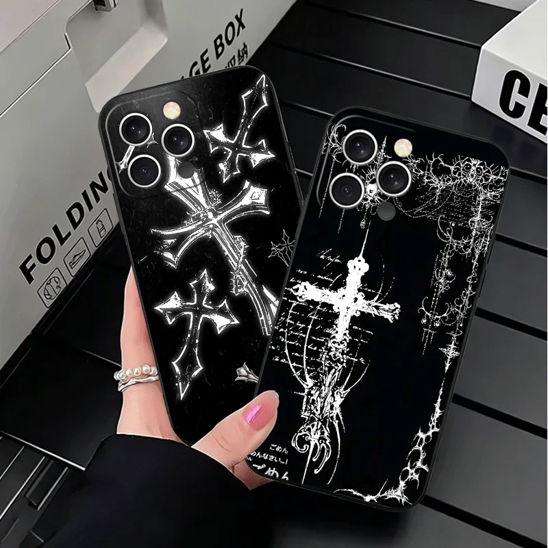 Gothic Cyber Sigil Cross Soft Black Phone Case s Back Cover