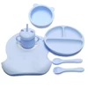 6pcs Children's Silicone Bowl with Compartment Tray and Bib Mug Children's Training Bowl, Fork and Spoon 2