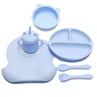 6pcs Children's Silicone Bowl with Compartment Tray and Bib Mug Children's Training Bowl, Fork and Spoon 2