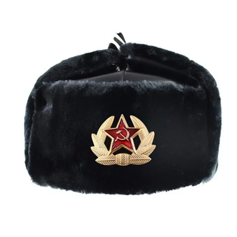 bomber trapper hat Soviet Badge Lei Feng Hat Windproof and Waterproof Men's and Women's Outdoor Hat Thickened Ear Protection Russian Warm Hat bomber trapper hat