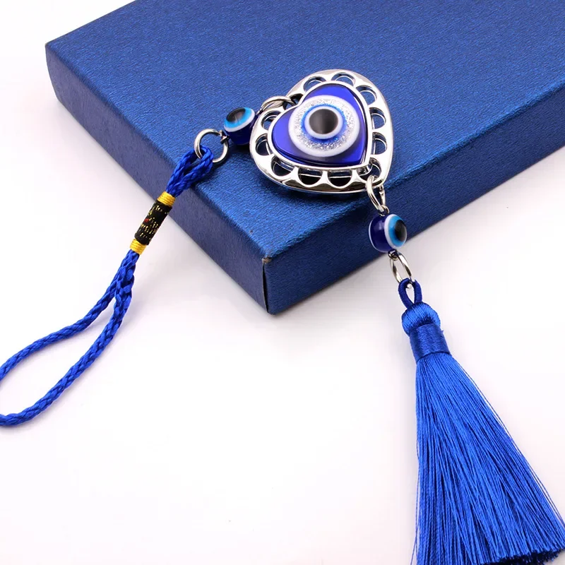 Evil Eye Protection Tassel Crystals Feng Shui Car Room Decor Turkish Blue Eye Retro Glass Pendant Home Decor Gift