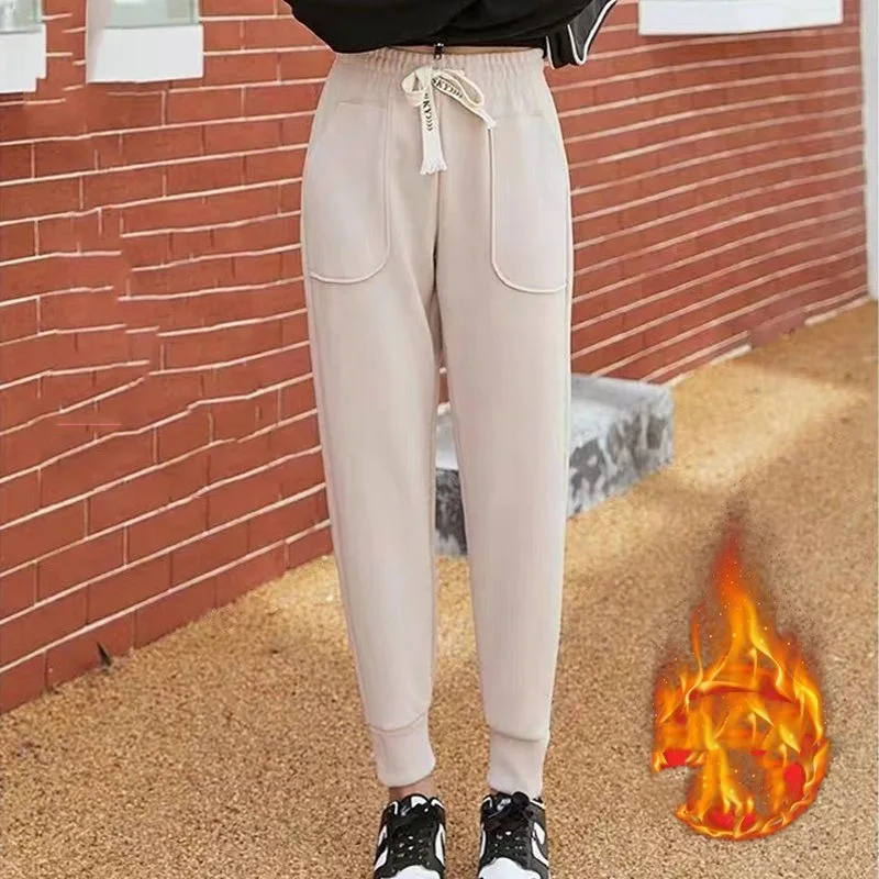 Women's Elastic Waist Solid Drawstring Patchwork Pocket Autumn and Winter 2023 New Loose High Waist Vintage Casual Guard Pants
