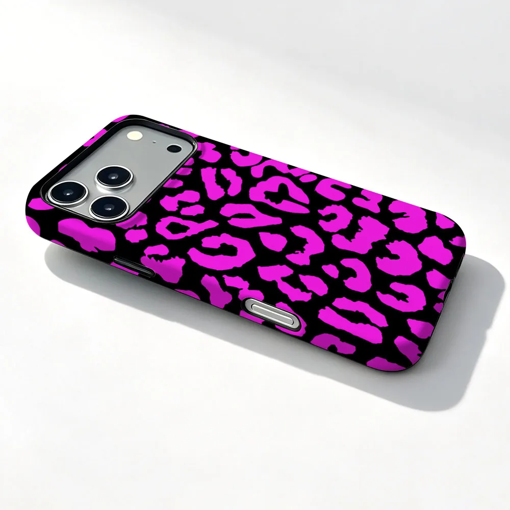 Rose Leopard Print Magnetic Phone Case with 2-in-1 Film Shell and Bumper Cover