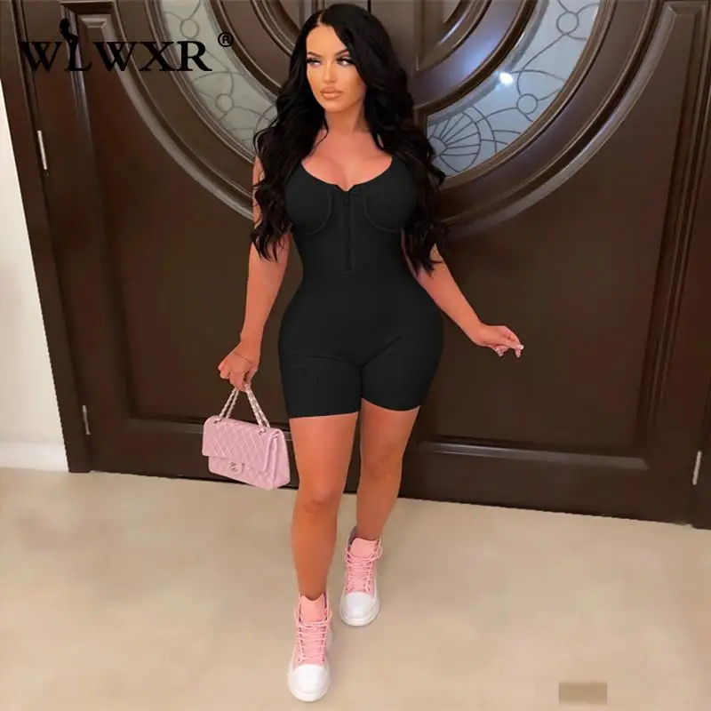 

WLWXR Spring Fall O Neck Zipper Black Women Clothing Bodysuit White Casual Streetwear Rompers Ladies Sleeveless Bodycon Jumpsuit
