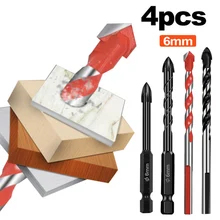 

4PC 6mm Cross Hex Tile Drill Bits Set For Glass Ceramic Concrete Hole Opener Brick Hard Alloy Triangle Bit Tool Kit