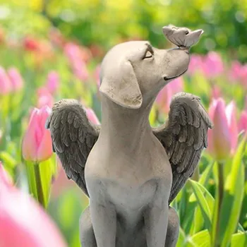 Resin Butterfly Angel Dog Sculpture Home Cute Pet Dog Memorial Statue for Outdoor Yard Spring Decor Garden Art Decoration