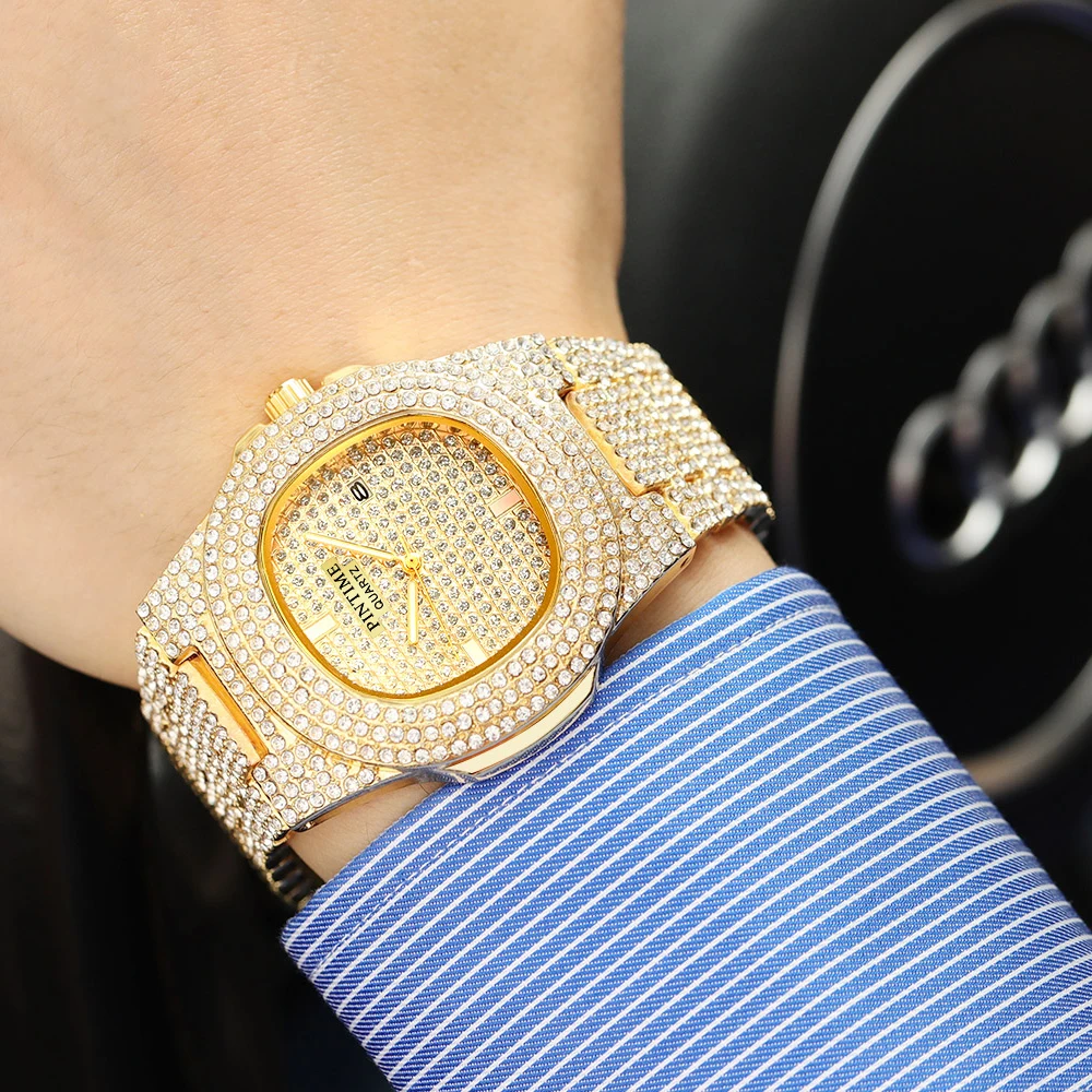 Fashion Iced Out Watch Men Diamond Steel Hip Hop Mens Watches Top Brand Luxury Gold Clock Reloj Hombre Relogio Masculino