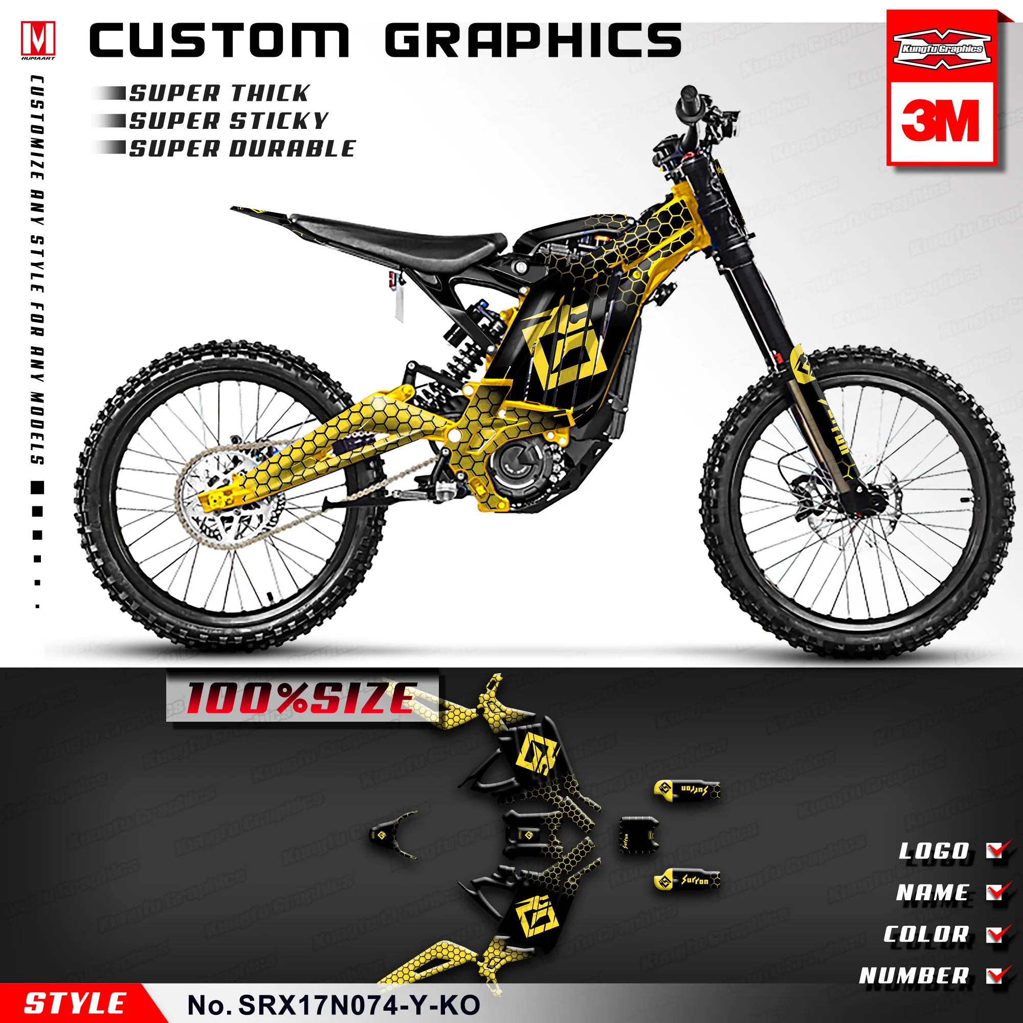 KUNGFU GRAPHICS SurRon Decals Vinyl Stickers Wrap Kit for Sur Ron Light