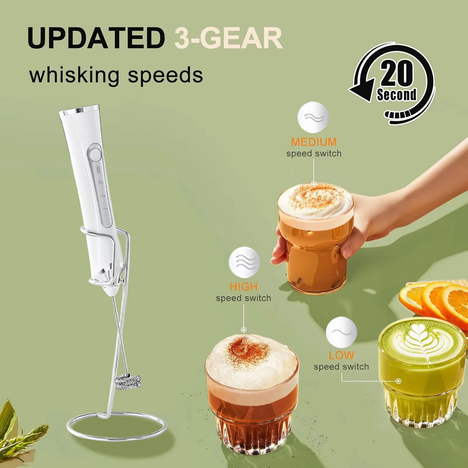 Electric double stick egg beater, milk frother, 3-speed rechargeable milk coffee mixer, handheld kitchen tool, cream frother 1