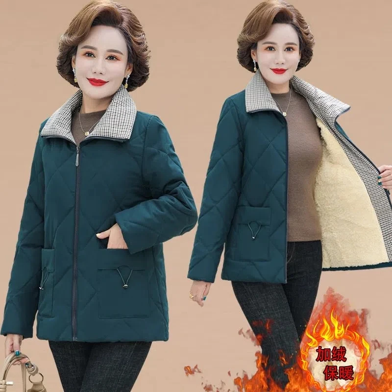 

Add Velvet Thicken Warm Overcoat Female 2022 New Autumn Winter Coat Jacket Parker Middle-Aged Elderly Women's Cotton Coat 5XL