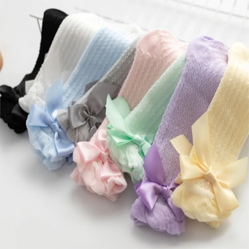 Children Girls Royal Style Bow Knee High Fishnet Socks.Baby Toddler Bowknot In Tube Socks.Kid Hollow Out Sock Sox 0-4Y