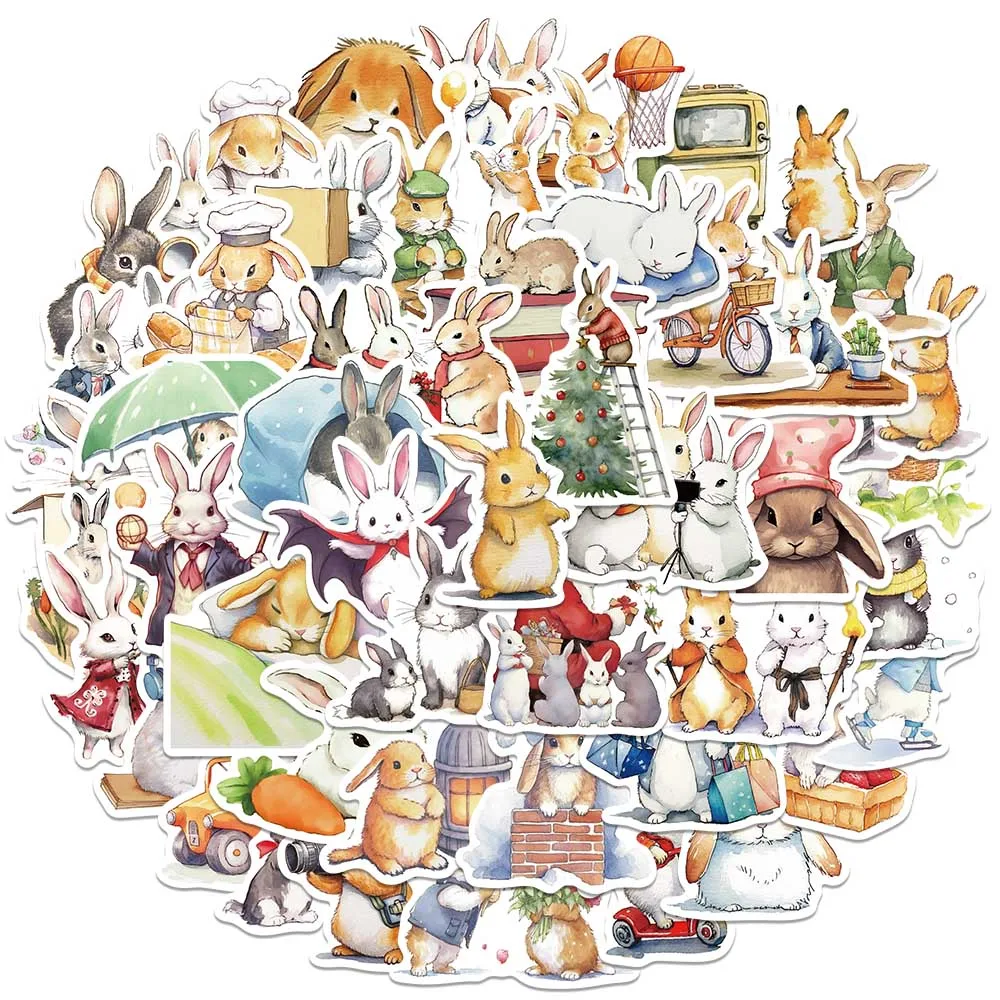 50pcs Vinyl Laptop Decals Cute Cartoon Animals Bunny Rabbit Stickers For Luggage Water Bottle Notebook Waterproof Graffiti 20 sheets handbook stickers waterproof self adhesive cartoon bunny diy hand account scrapbooking stationery laptop stickers ins