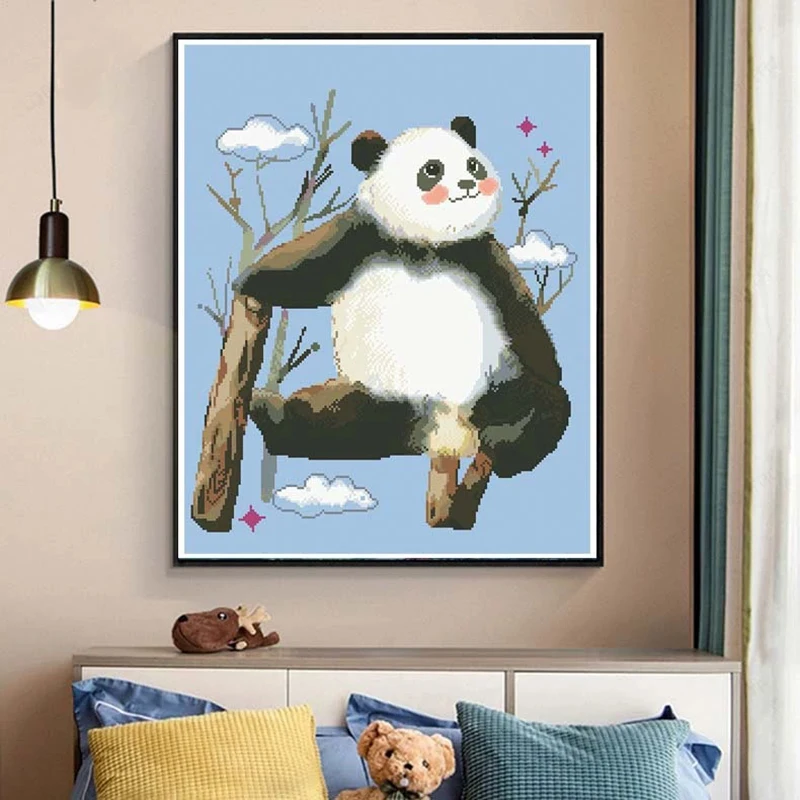

Needlework DIY Cross Stitch Complete Kits Panda Pattern Printed Canvas Cross-Stitch Cotton Thread Set Embroidery Home Decoration