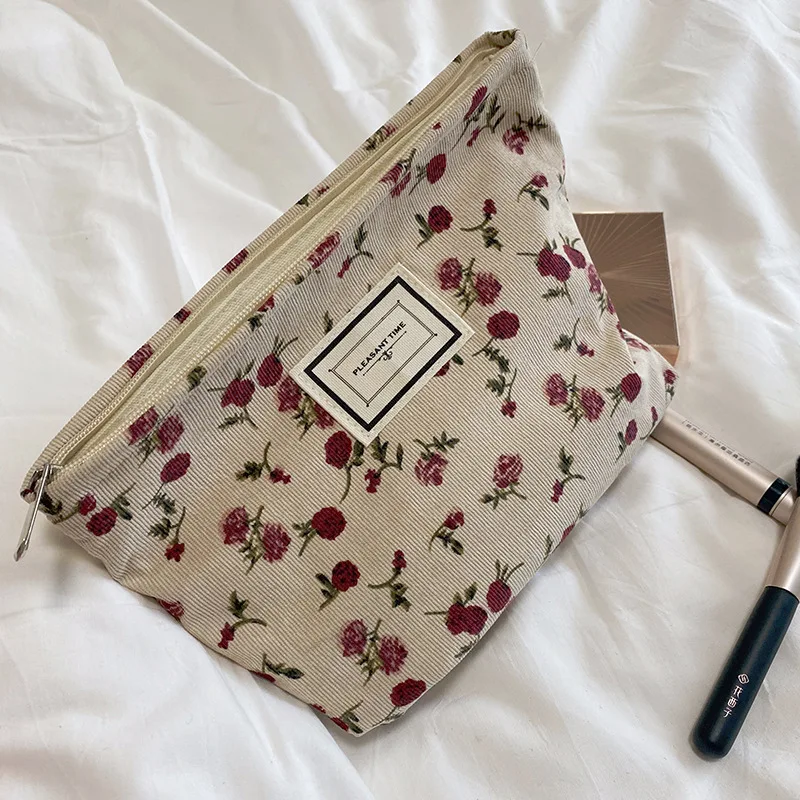makeup bag Corduroy Retro Leopard Pattern Makeup Bag Lipstick Hand in Hand with Bag Carry Washing and Storage for Women