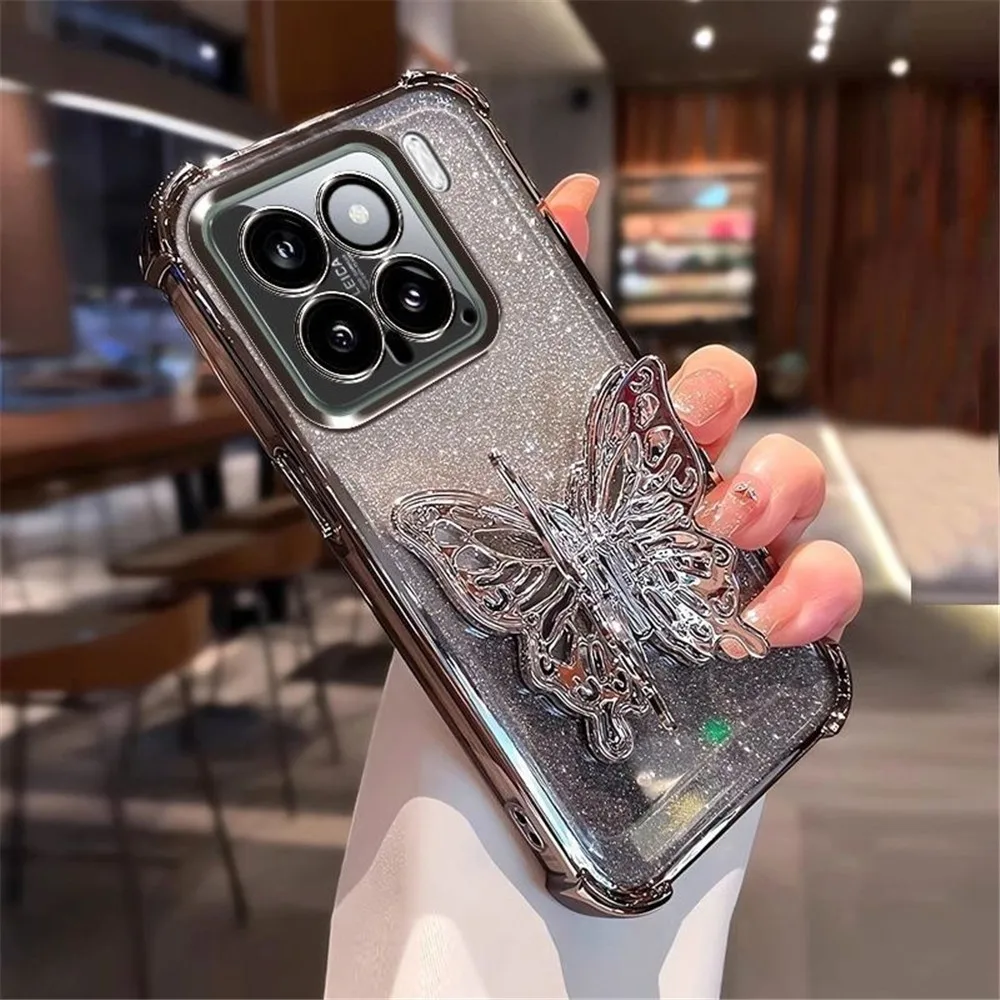 Glitter Shockproof Silicone Butterfly Bracket Phone Case